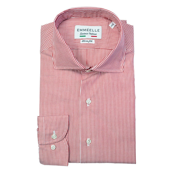 Camicia a righe bianche e rossa uomo-slim-collo francese con stecche estraibili polo camicia