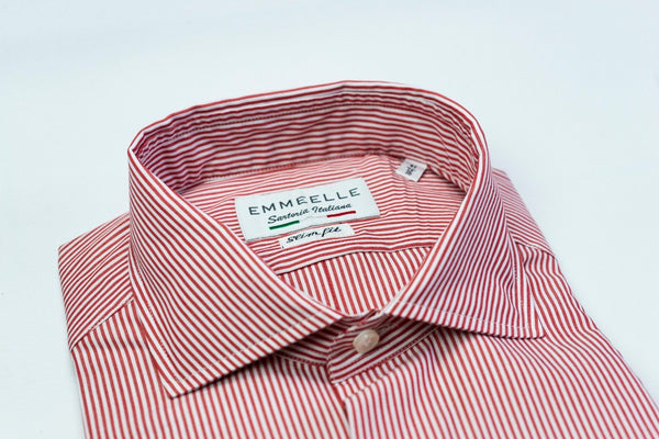 Camicia a righe bianche e rossa uomo-slim-collo francese con stecche estraibili polo camicia