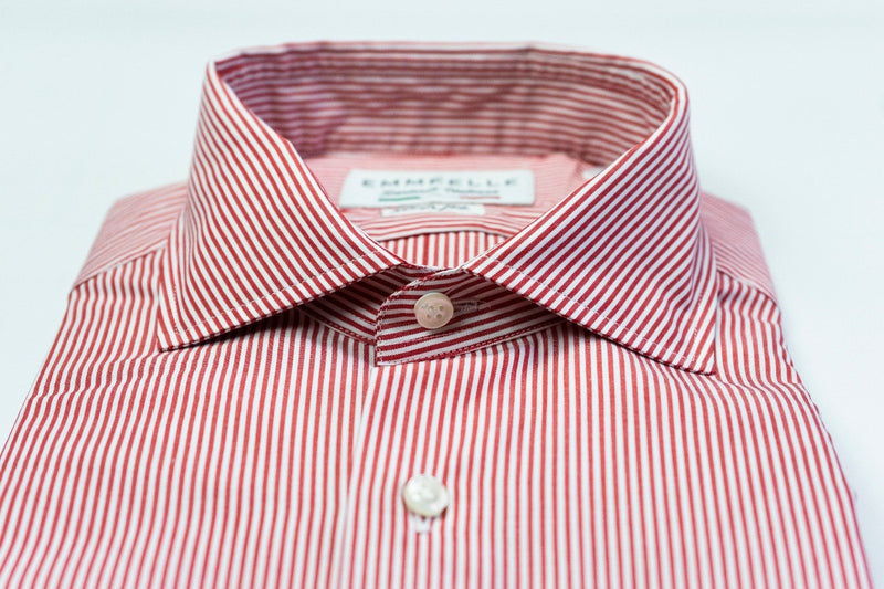 Camicia a righe bianche e rossa uomo-slim-collo francese con stecche estraibili polo camicia