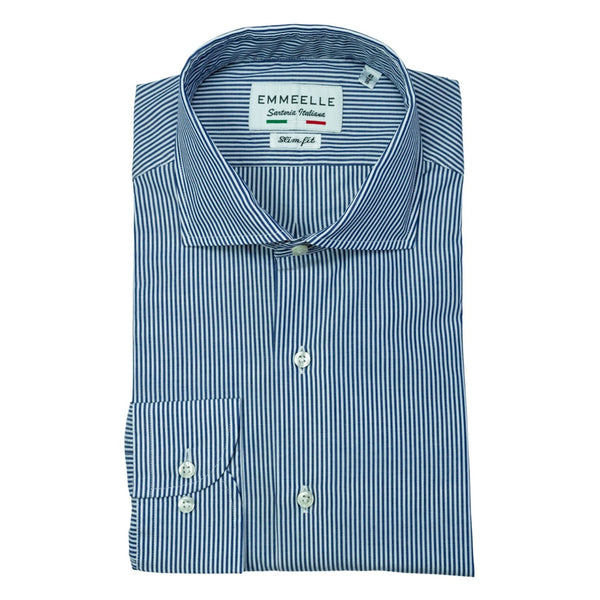 Camicia a righe uomo bianca e blu-slim-collo francese con stecche estraibili camicia