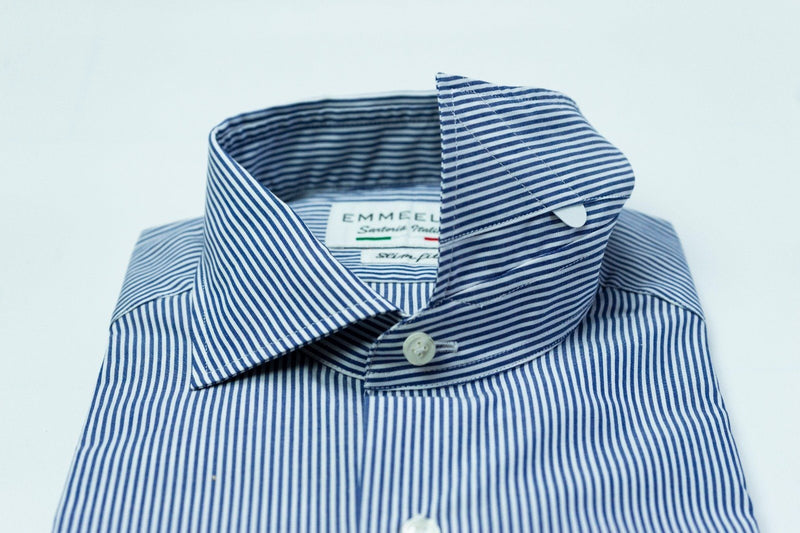 Camicia a righe uomo bianca e blu-slim-collo francese con stecche estraibili camicia