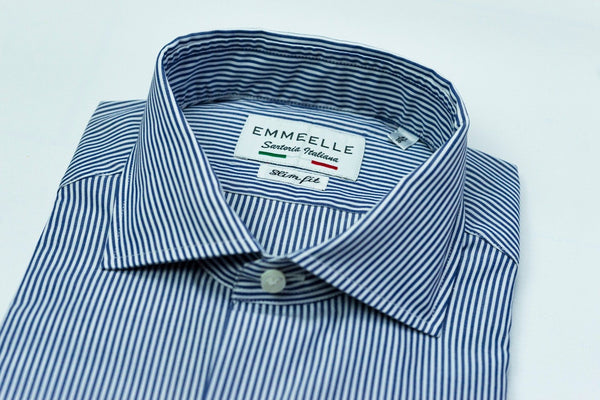 Camicia a righe uomo bianca e blu-slim-collo francese con stecche estraibili camicia