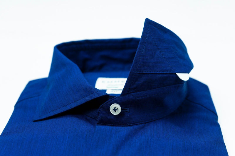 Camicia blu uomo-collo francese con stecche estraibili camicia