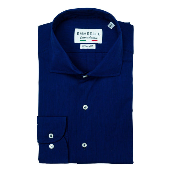 Camicia blu uomo-collo francese con stecche estraibili camicia