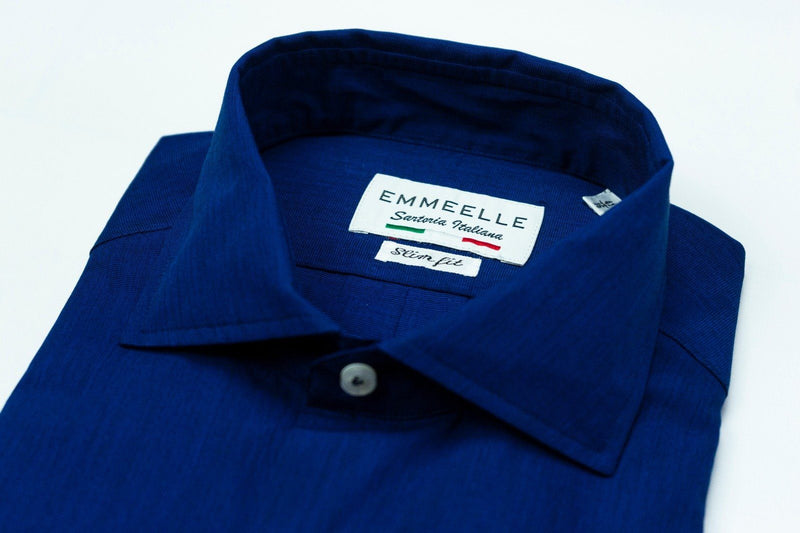 Camicia blu uomo-collo francese con stecche estraibili camicia