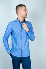 Camicia button down-popeline-rigato scuro-slim fit-regular fit camicia