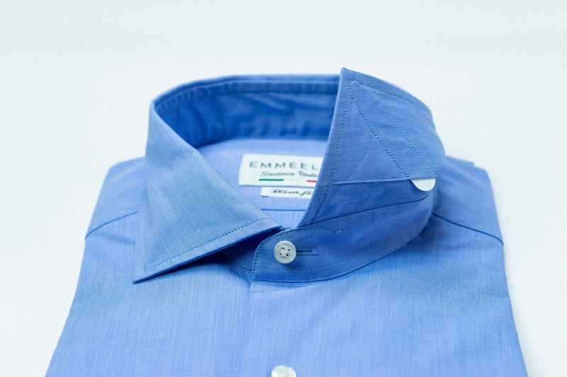 Camicia celeste uomo-collo francese con stecche estraibili camicia