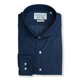 Camicia jeans uomo-denim scuro-slim fit-collo francese camicia