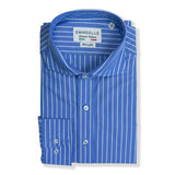 Camicia polo uomo-popeline-rigato scuro-slim fit-collo francese polo camicia