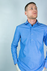 Camicia polo uomo-popeline-rigato scuro-slim fit-collo francese polo camicia