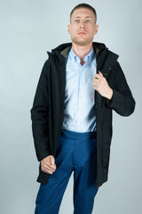 Cappotto uomo elegante invernale in tessuto tecnico nero cappotto