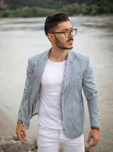 Giacca blazer cotone a righe blu - made in italy giacca