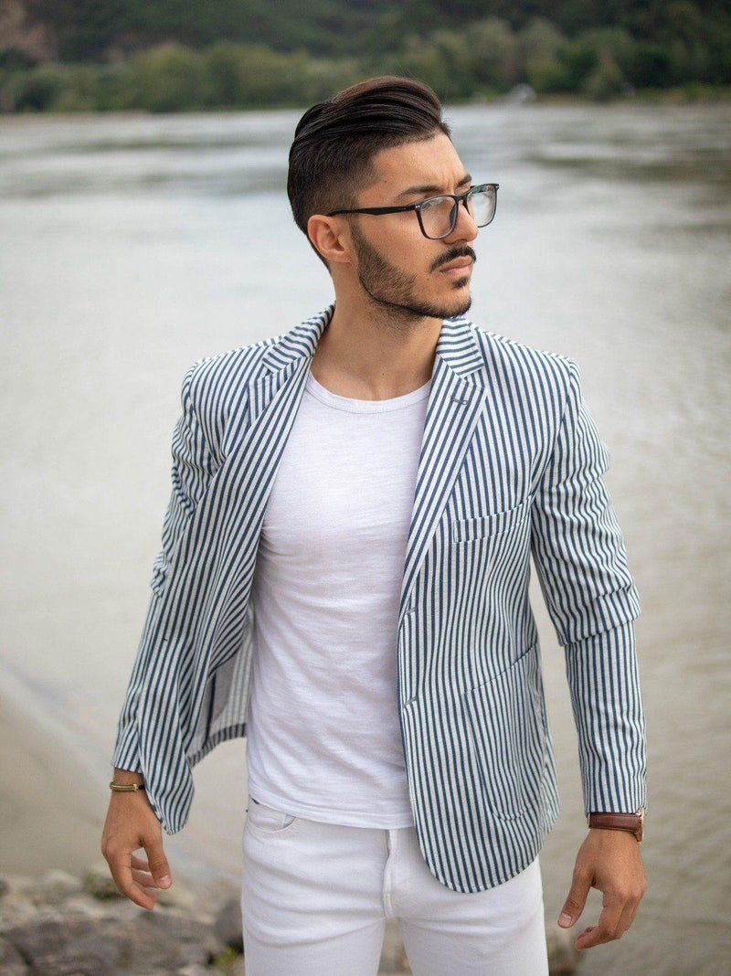 Giacca blazer cotone a righe blu - made in italy giacca