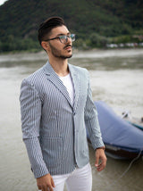 Giacca blazer cotone a righe blu - made in italy giacca