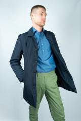 Impermeabile uomo lungo blu trench