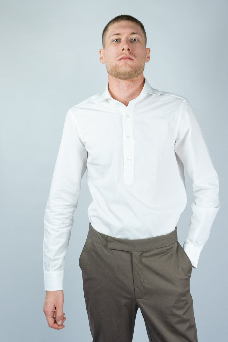 Polo camicia bianca-popeline-slim fit-collo francese polo camicia