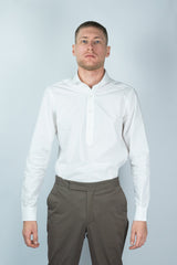 Polo camicia bianca-popeline-slim fit-collo francese polo camicia