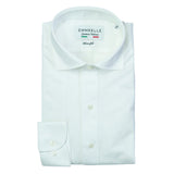 Polo camicia piquet-bianco-vestibilità slim-collo francese polo camicia