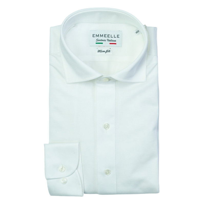 Polo camicia piquet-bianco-vestibilità slim-collo francese polo camicia