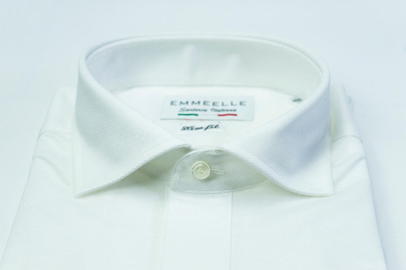 Polo camicia piquet-bianco-vestibilità slim-collo francese polo camicia