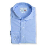 Polo manica lunga uomo-cotone popeline celeste-slim fit-collo francese polo camicia