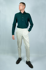 Polo uomo manica lunga-twill-verde-slim fit-collo francese polo camicia