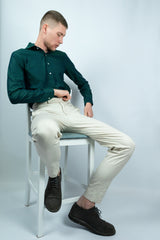 Polo uomo manica lunga-twill-verde-slim fit-collo francese polo camicia